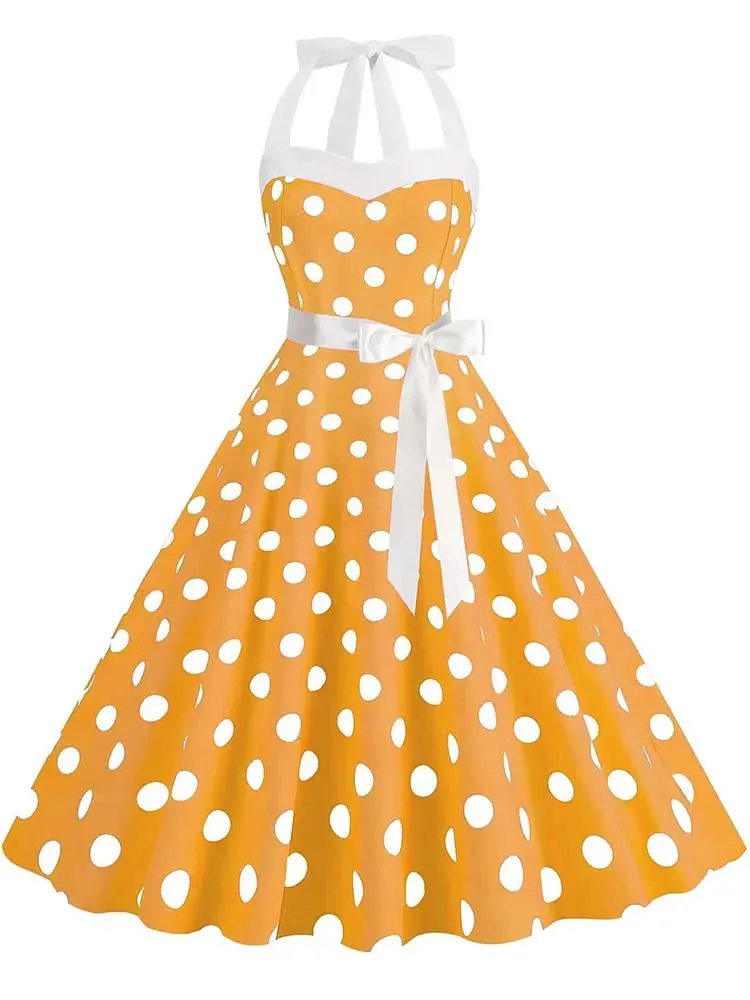 Vintage 50s 60s Women Summer Party Dress With Belt Pink Plaid Print Halter Hepburn Robe Rockabilly Dresses