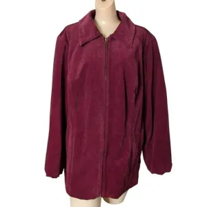 Vintage Burgundy Suede Jacket Women 2X Casual Colorful Warm Minimalist Comfy