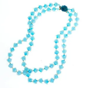Vintage Gold Tone Blue Lucite Necklace, West Germany, Blue Lucite Flowers