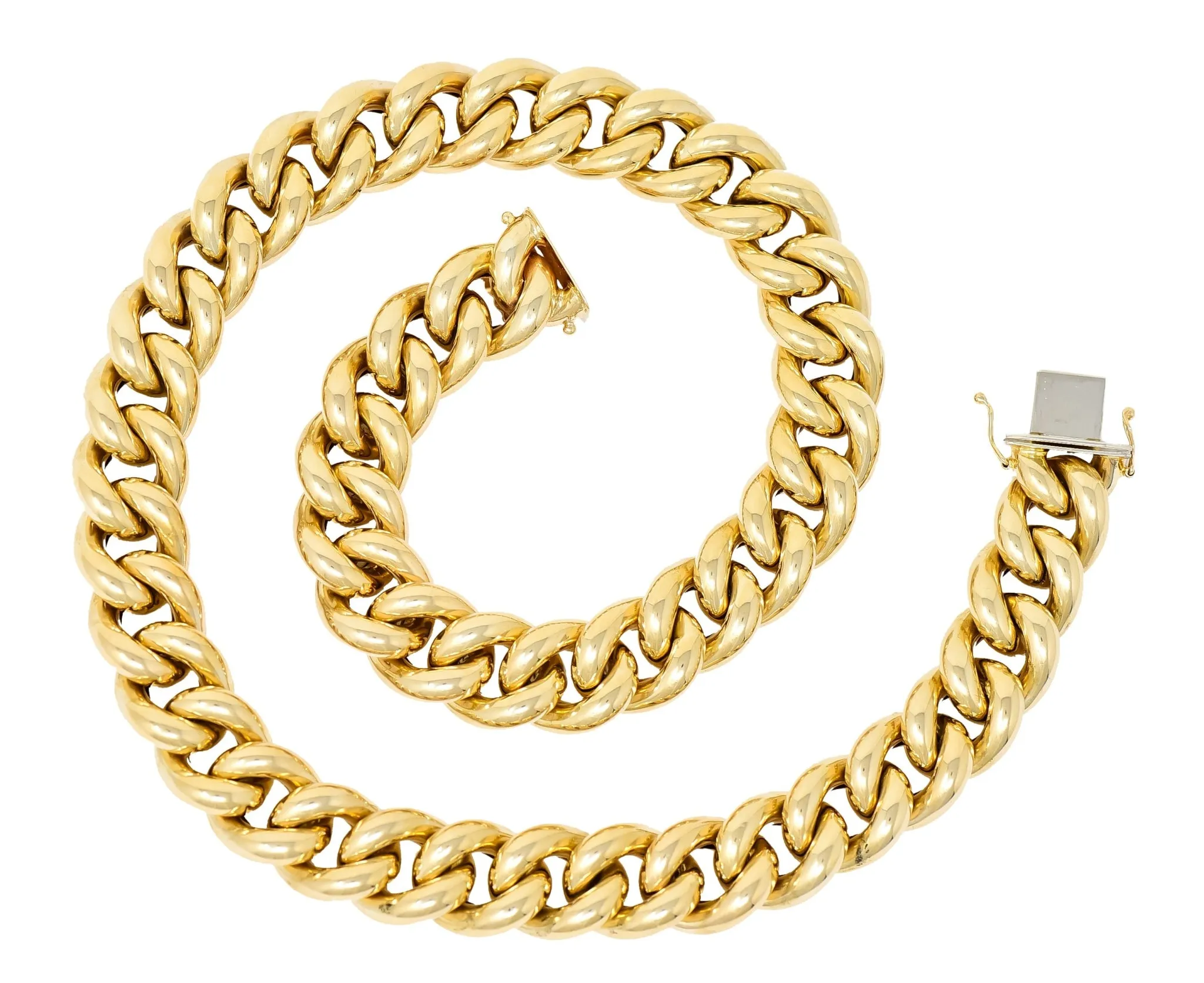 Vintage Italian 14 Karat Yellow Gold Puffed Curb Link Necklace