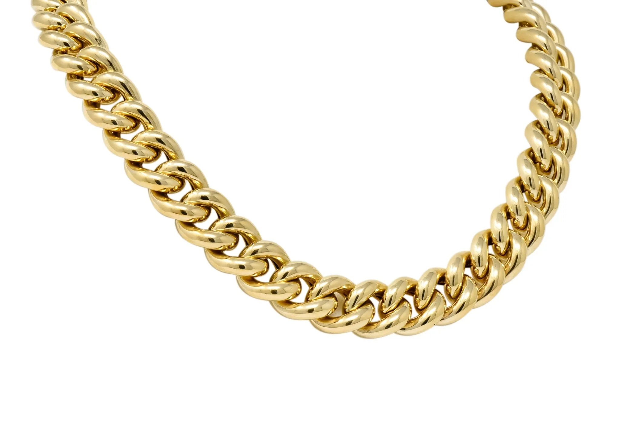 Vintage Italian 14 Karat Yellow Gold Puffed Curb Link Necklace