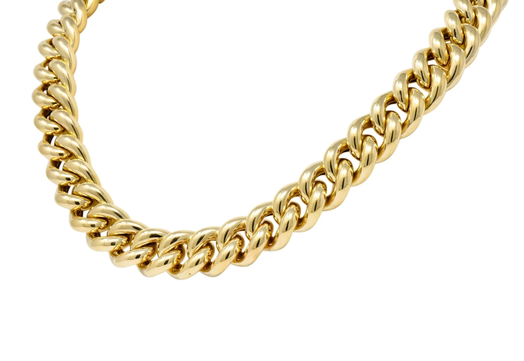 Vintage Italian 14 Karat Yellow Gold Puffed Curb Link Necklace