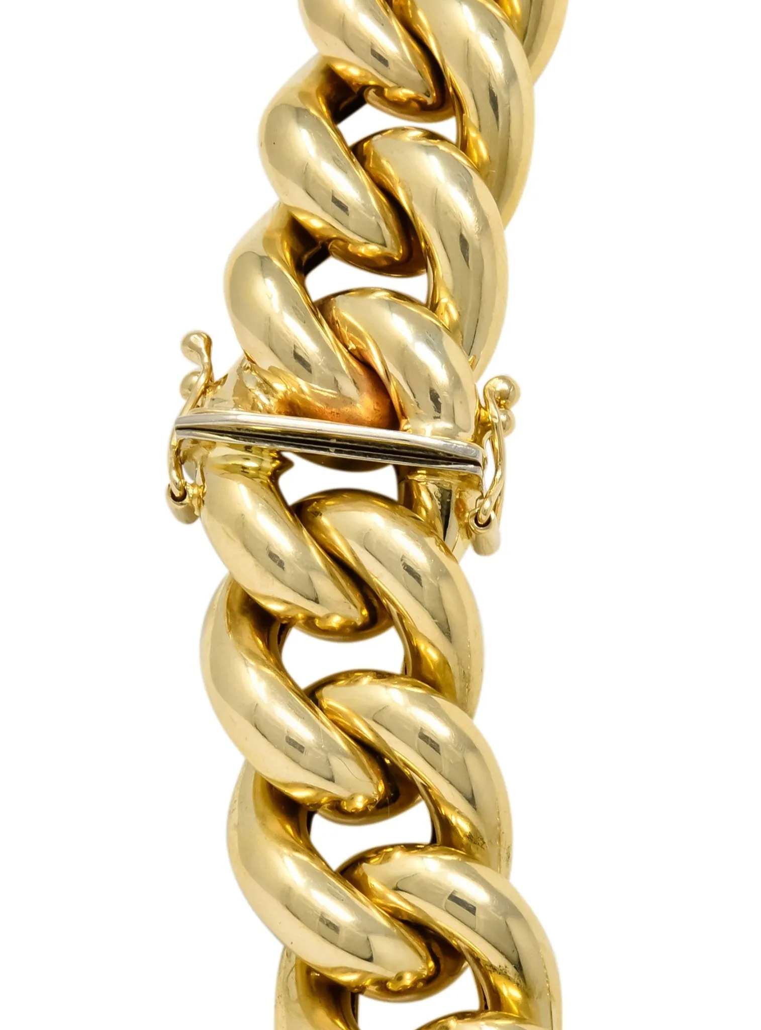 Vintage Italian 14 Karat Yellow Gold Puffed Curb Link Necklace