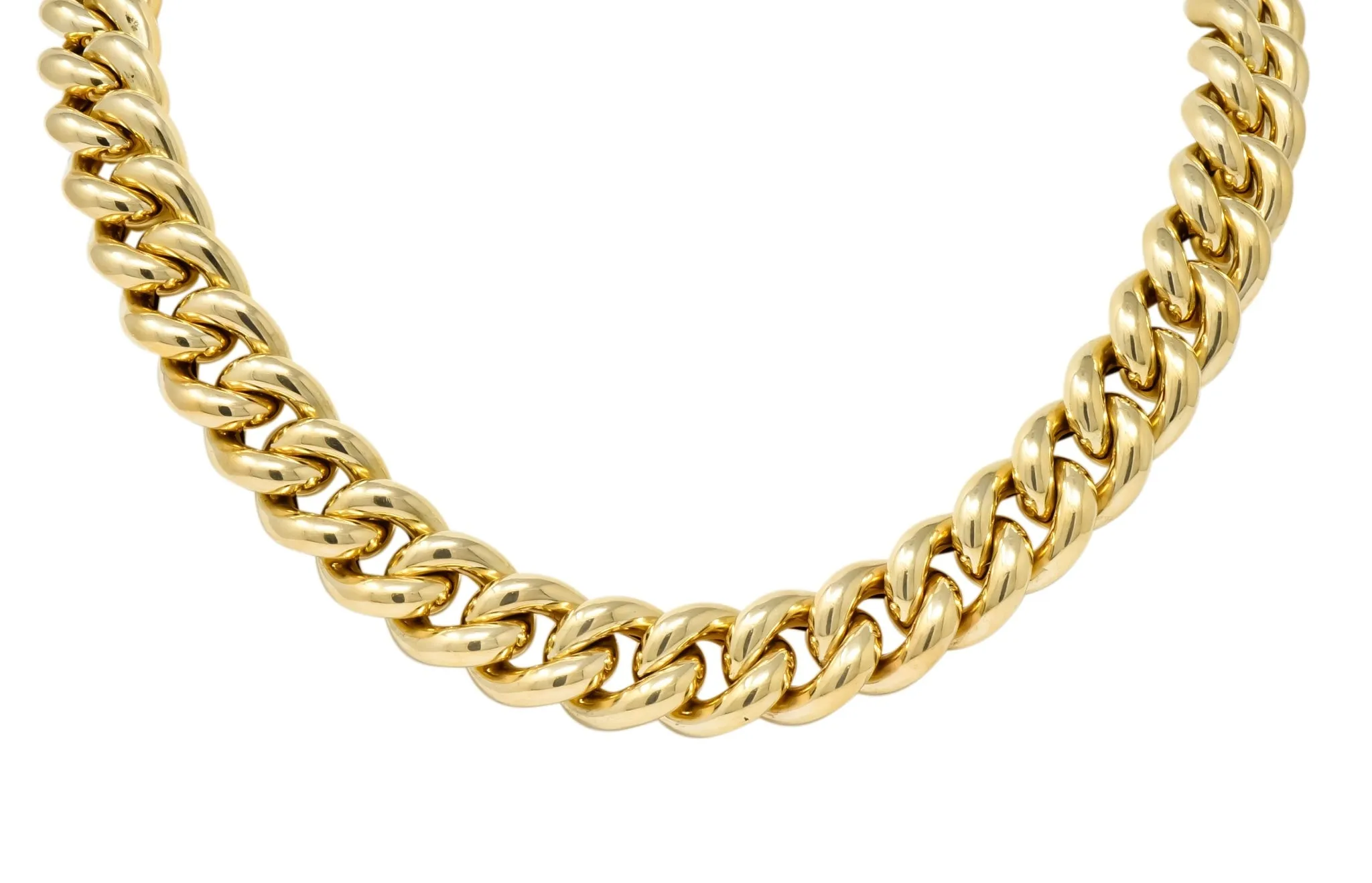 Vintage Italian 14 Karat Yellow Gold Puffed Curb Link Necklace