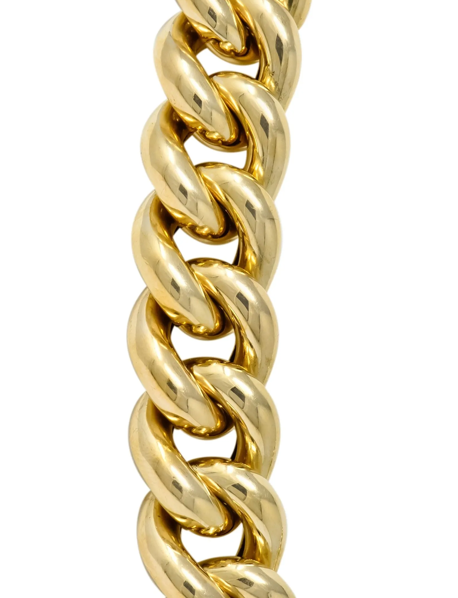 Vintage Italian 14 Karat Yellow Gold Puffed Curb Link Necklace
