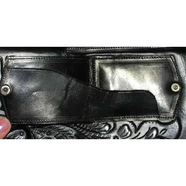 Vintage Purse Hand Tooled Black Leather  W/ Guitar 1970S VLV Retro Rockabilly