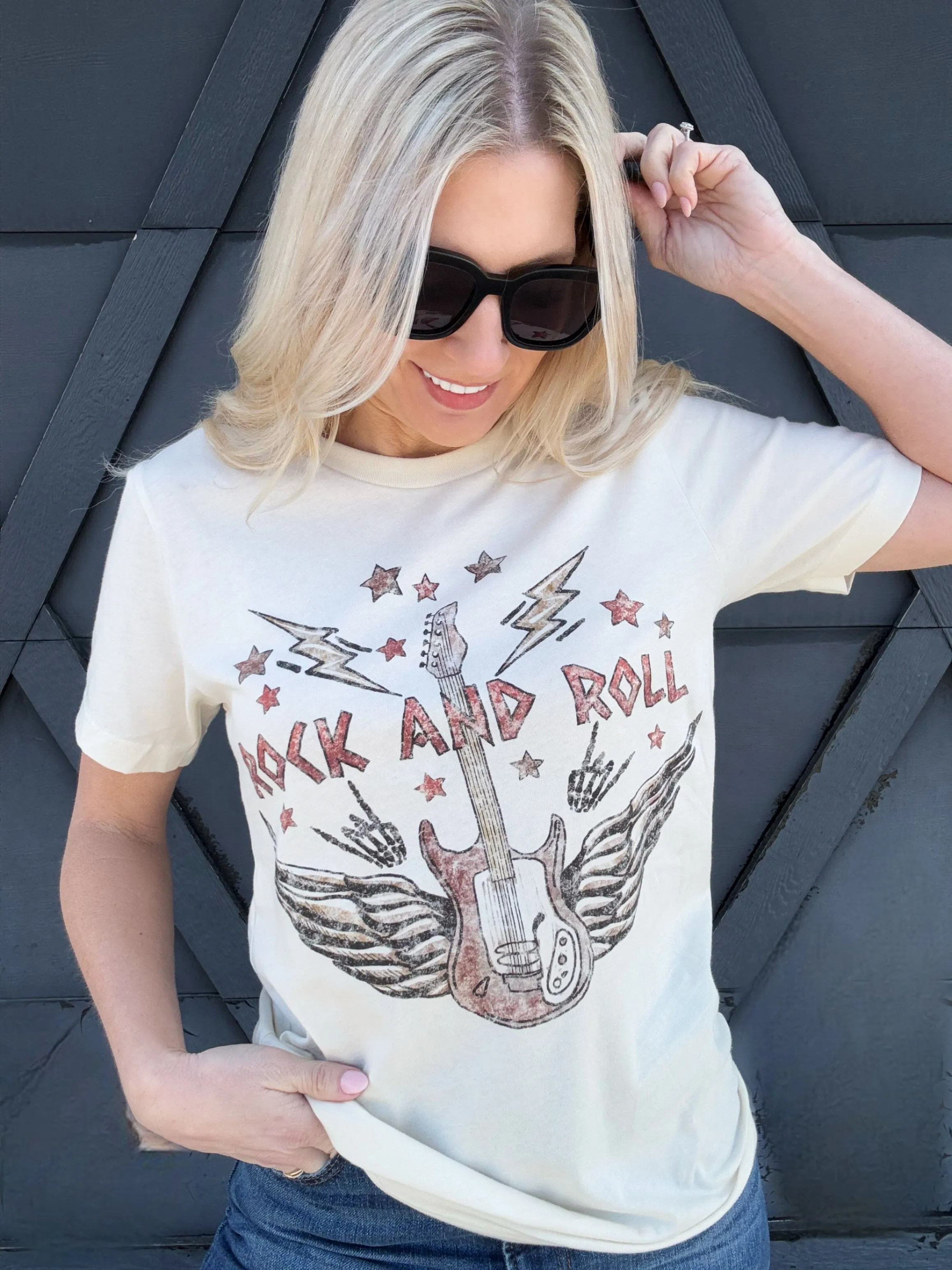 Vintage Rock And Roll Tee In Ivory