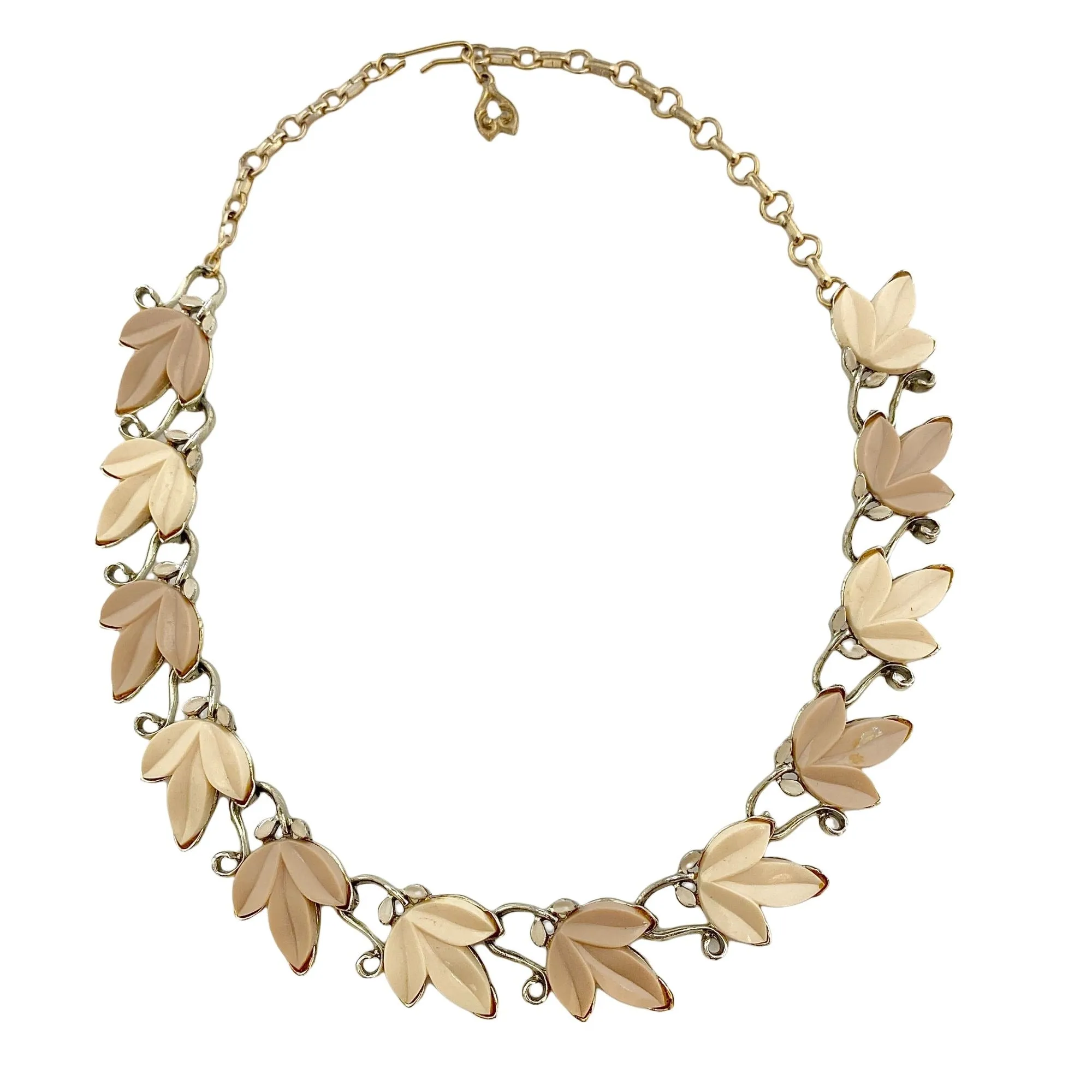 Vintage Thermoset Cream and Taupe Leaf Necklace