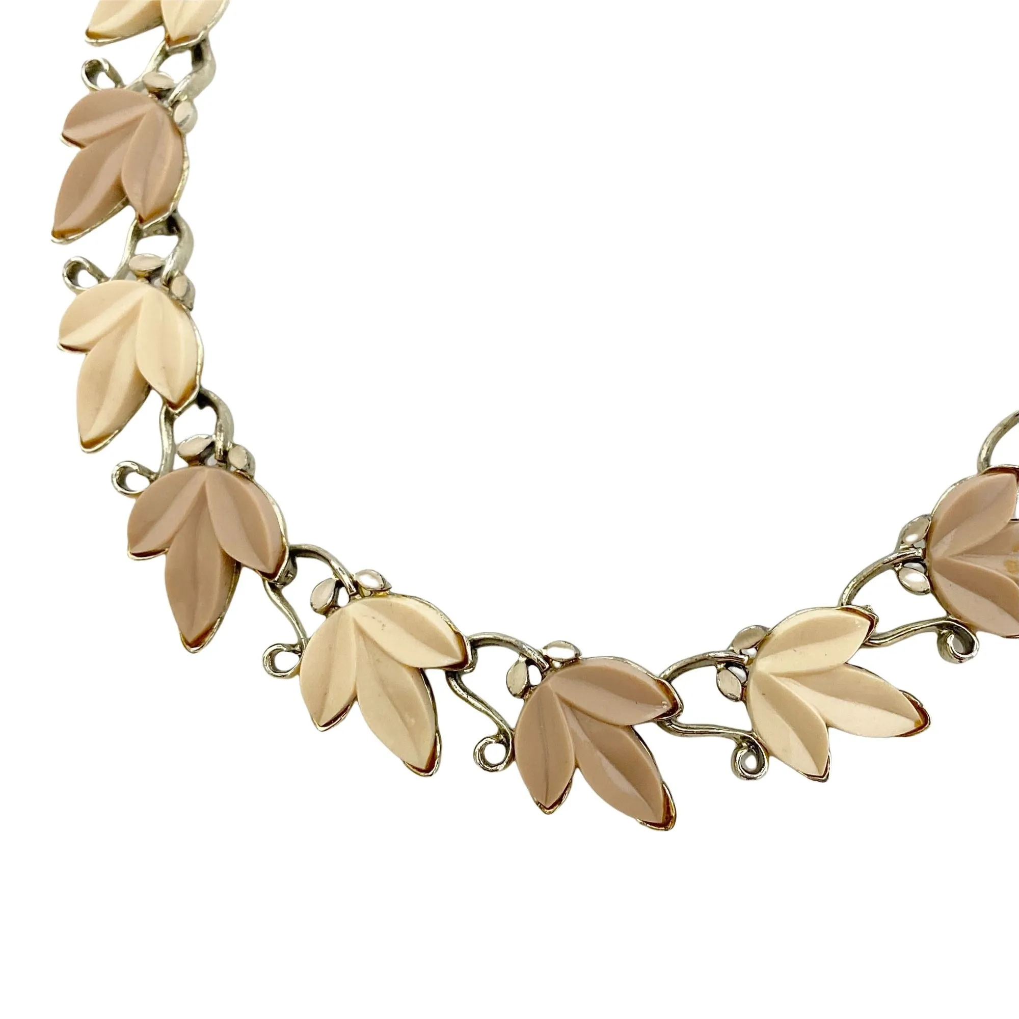 Vintage Thermoset Cream and Taupe Leaf Necklace