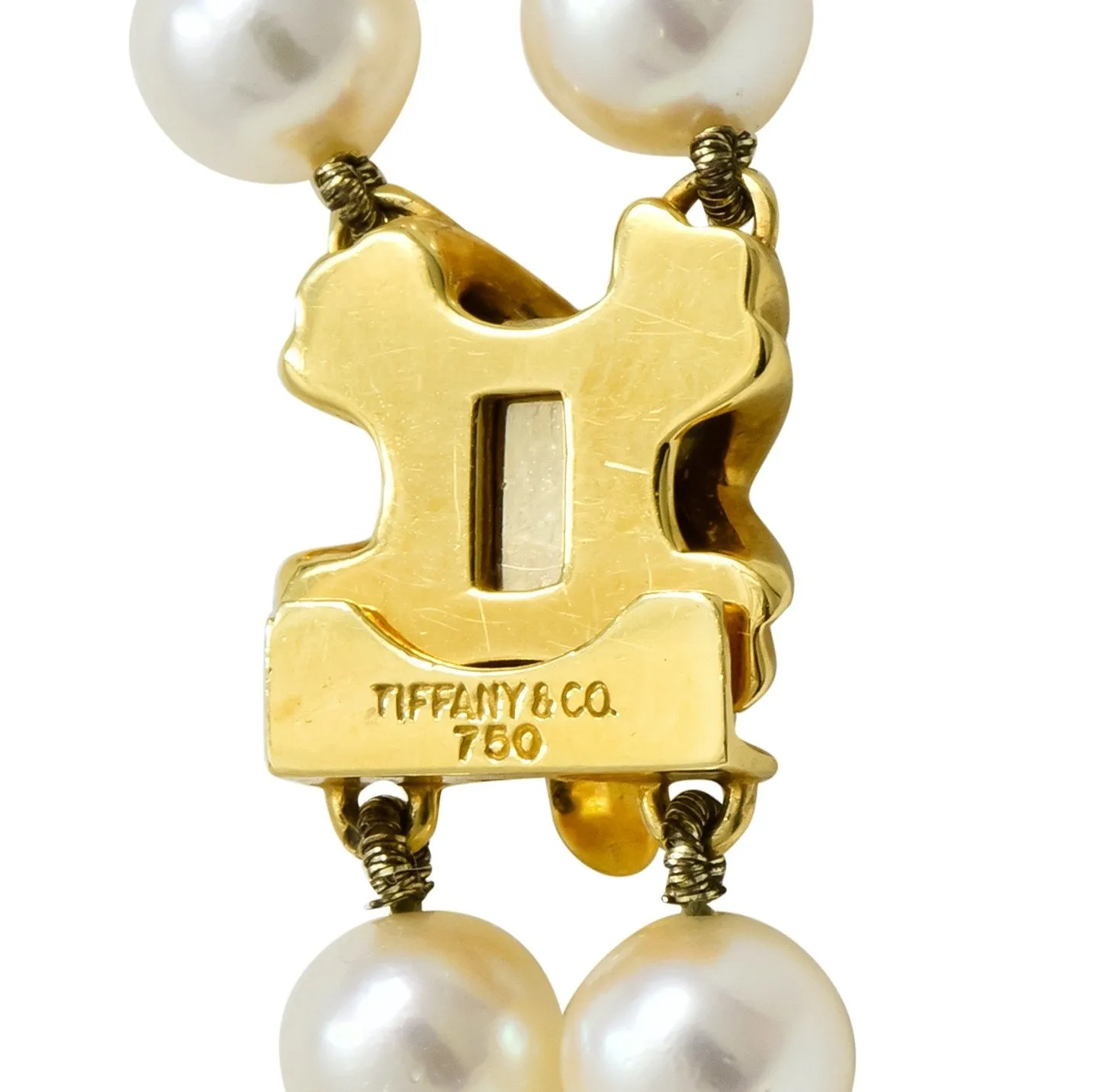 Vintage Tiffany & Co. Cultured Pearl 18 Karat Gold Double Strand Necklace Circa 1990's