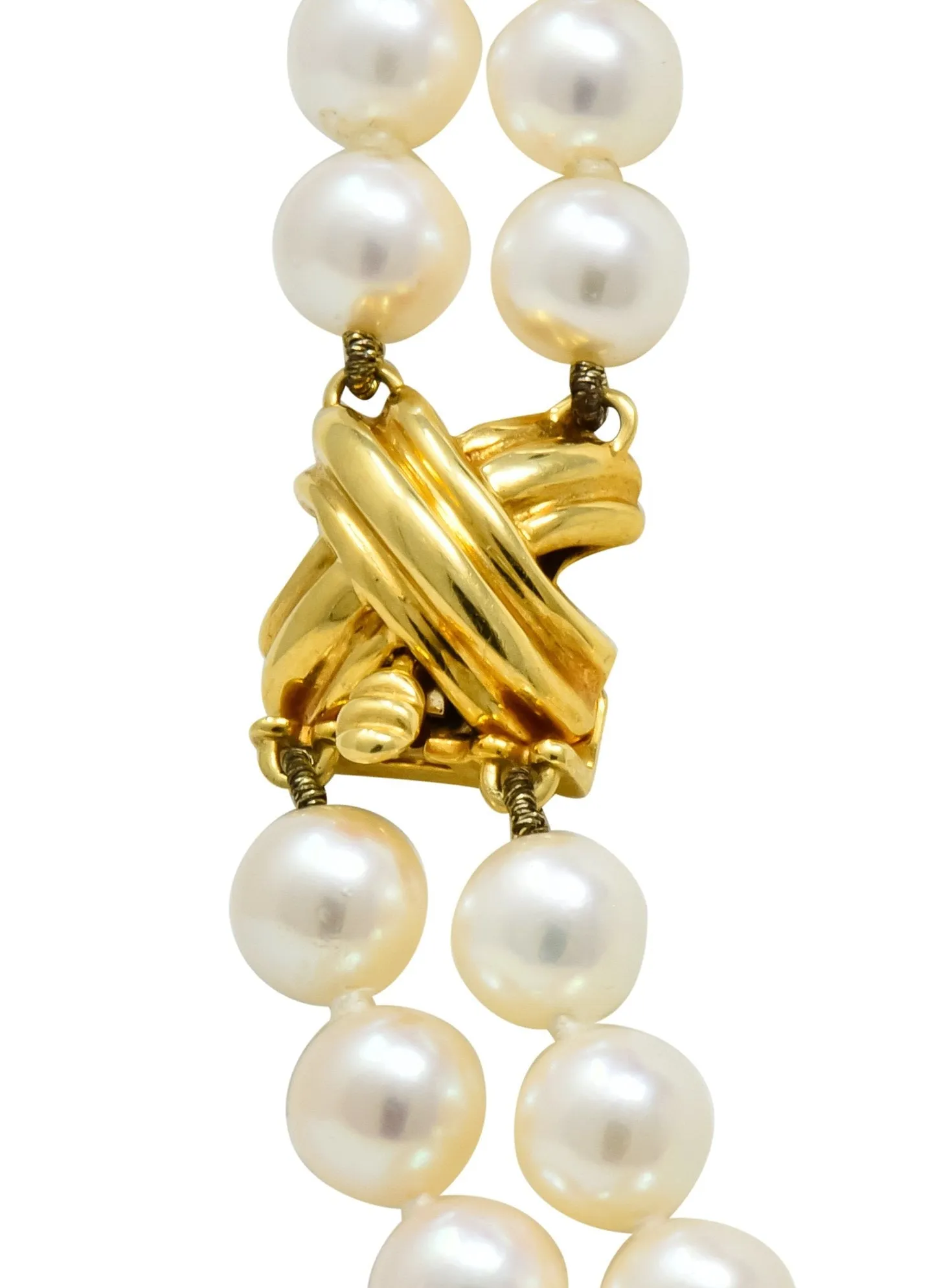 Vintage Tiffany & Co. Cultured Pearl 18 Karat Gold Double Strand Necklace Circa 1990's