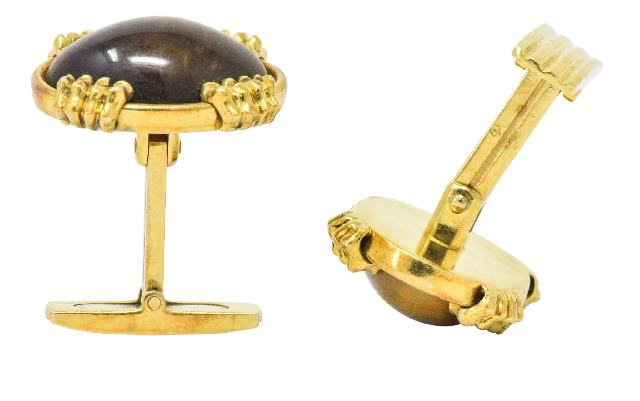 Vintage Tiger's Eye Cabochon 18 Karat Gold Clawed Men's Cufflinks