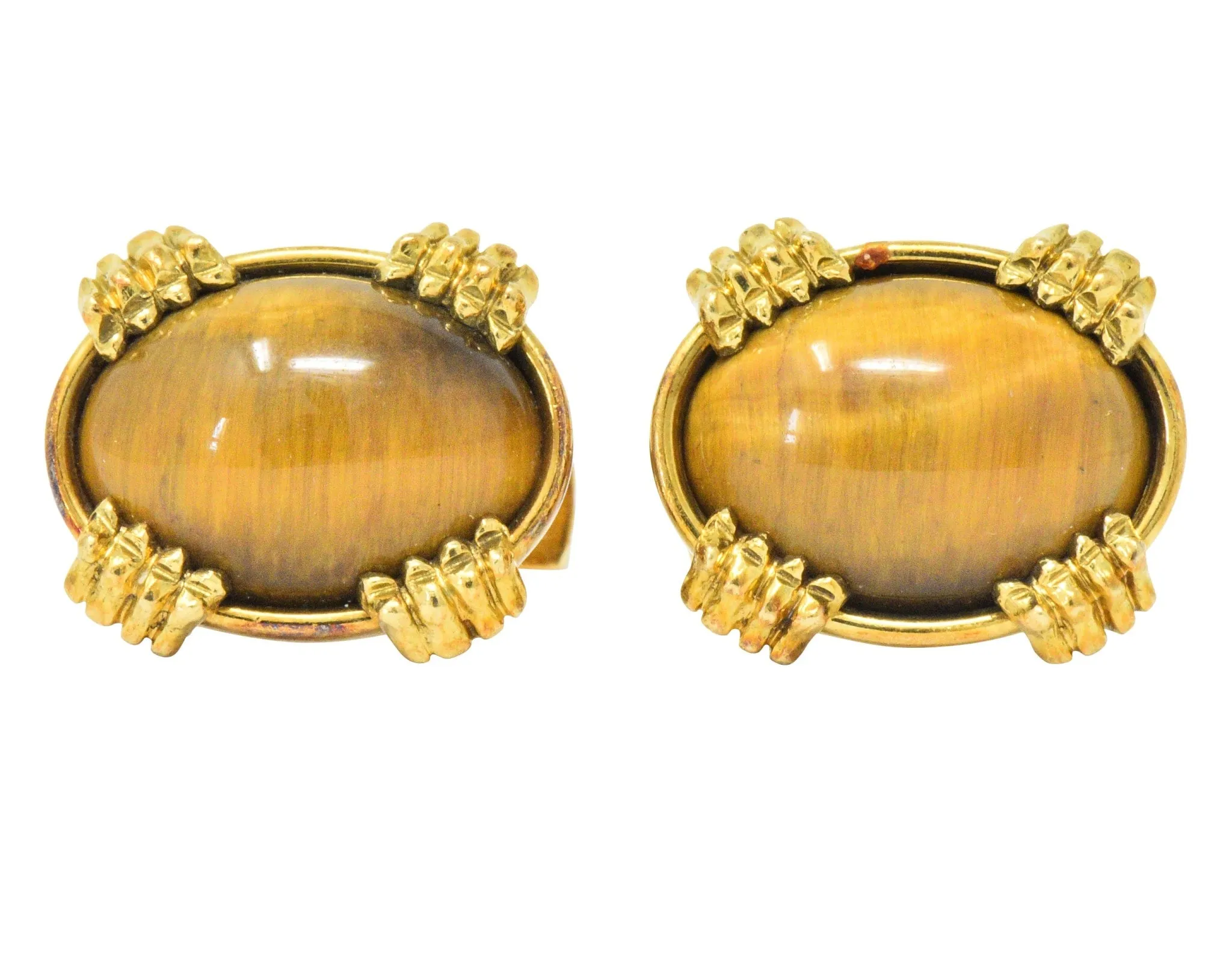 Vintage Tiger's Eye Cabochon 18 Karat Gold Clawed Men's Cufflinks