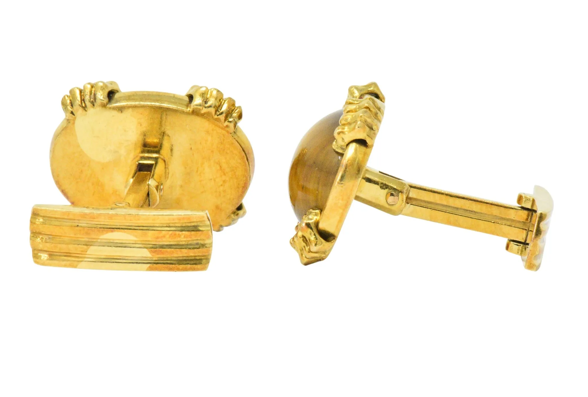 Vintage Tiger's Eye Cabochon 18 Karat Gold Clawed Men's Cufflinks
