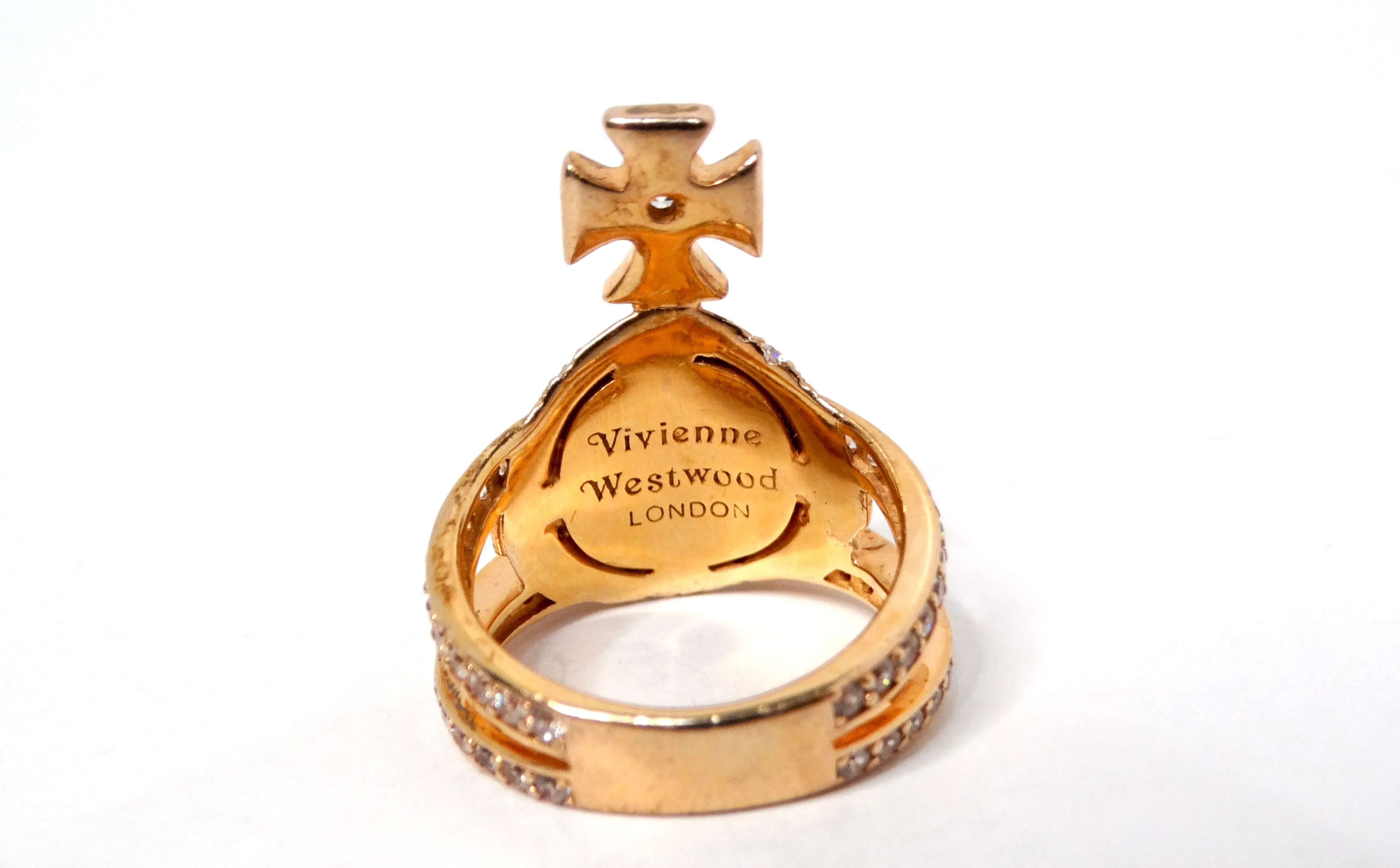 Vivienne Westwood Silver & 18k Rose Gold Plated Orb Ring With Crystals