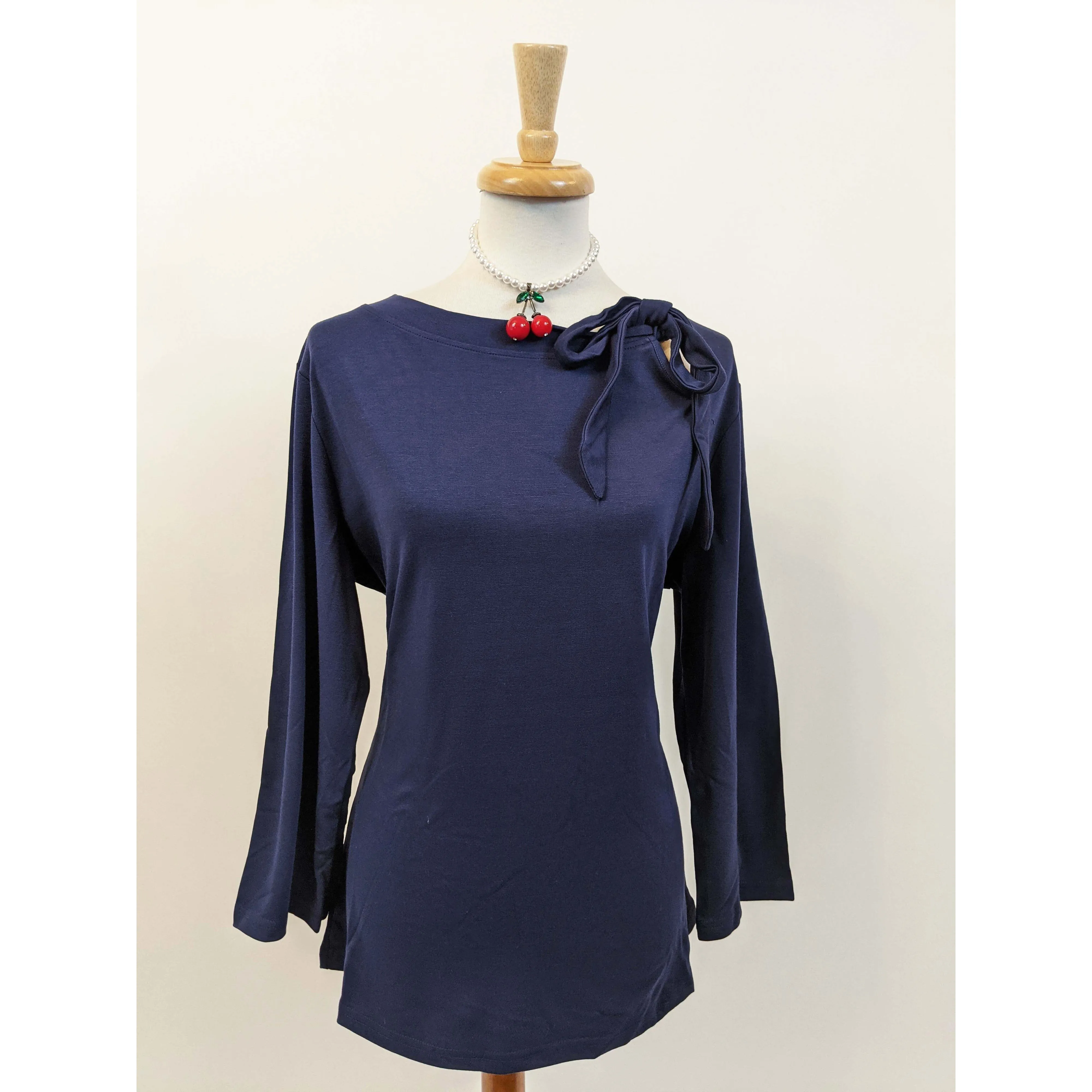 Voodoo Vixen Melanie Tie Neck Top in Navy
