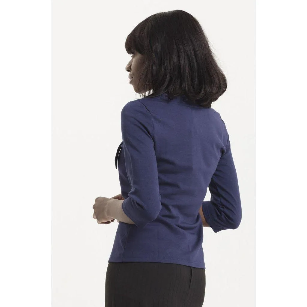 Voodoo Vixen Melanie Tie Neck Top in Navy