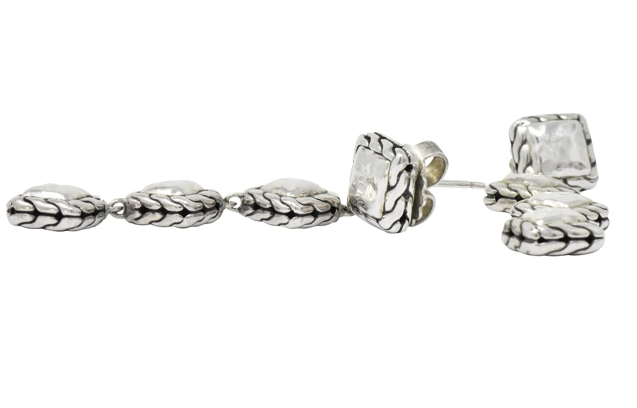 We- 1886 John Hardy Sterling Silver Classic Chain Sugarloaf Drop Earrings