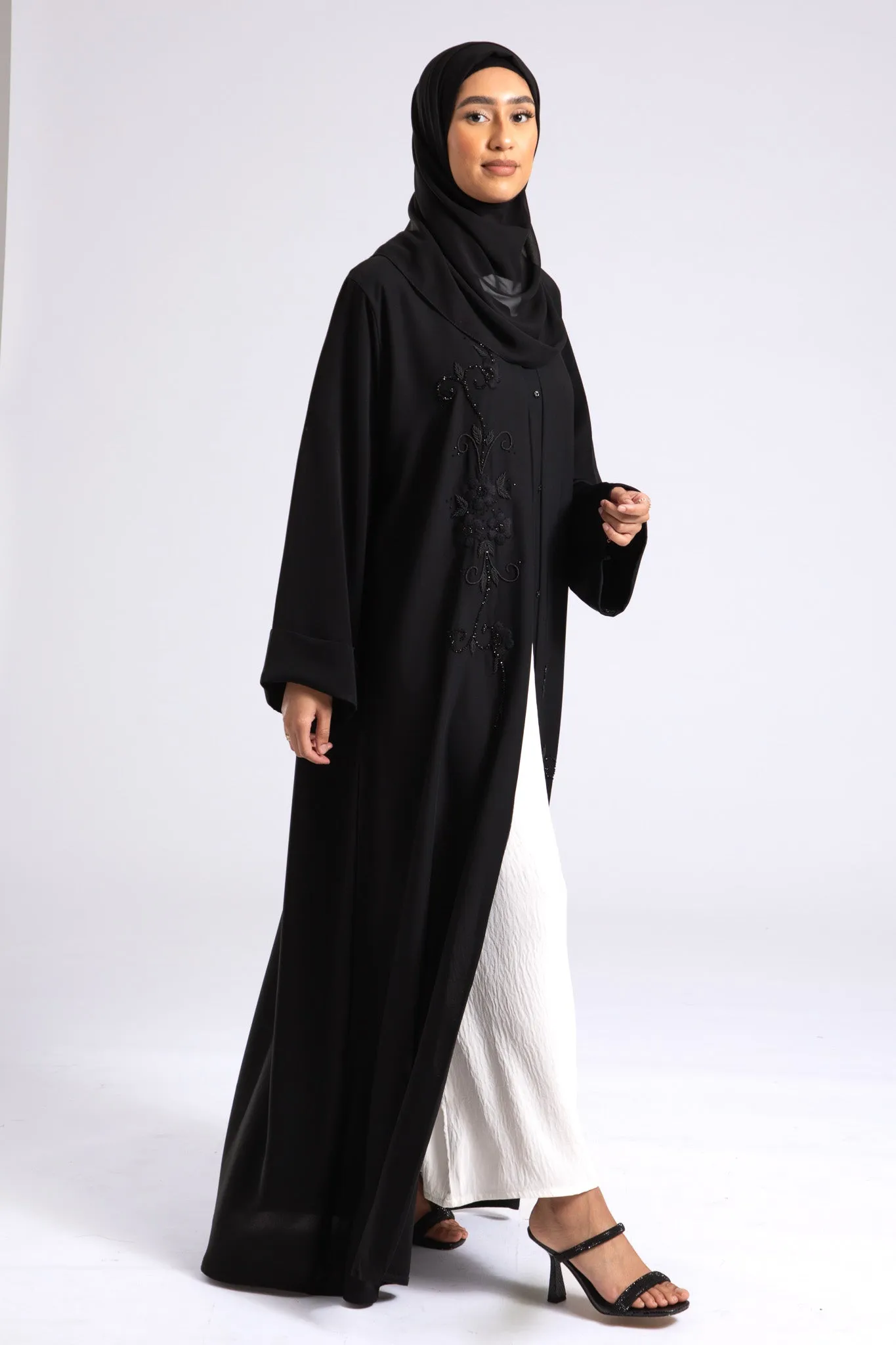 Whispering Threads Black Embroidered Abaya (Premium)
