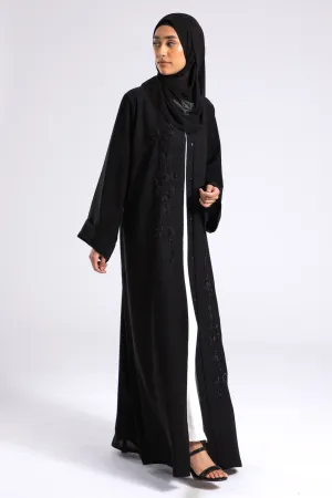 Whispering Threads Black Embroidered Abaya (Premium)