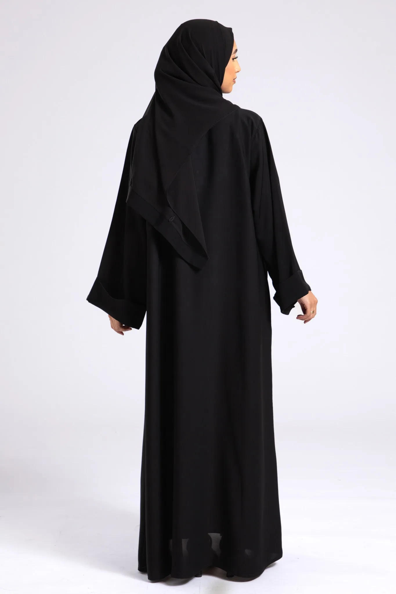 Whispering Threads Black Embroidered Abaya (Premium)