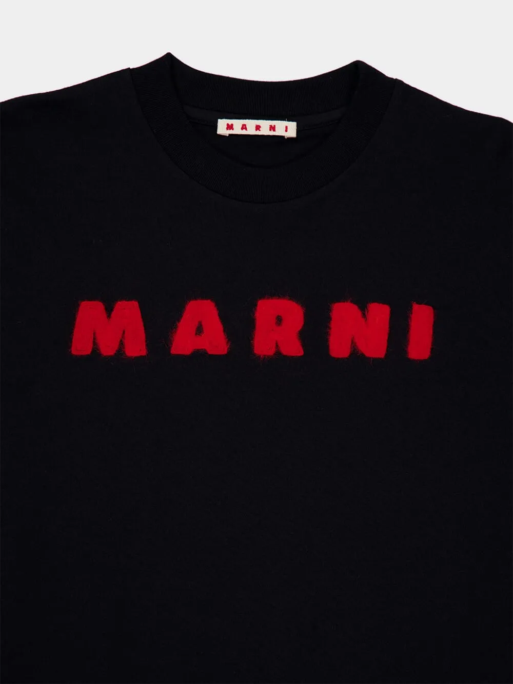 White Cotton T-Shirt with Mohair Patches