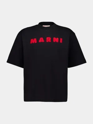 White Cotton T-Shirt with Mohair Patches