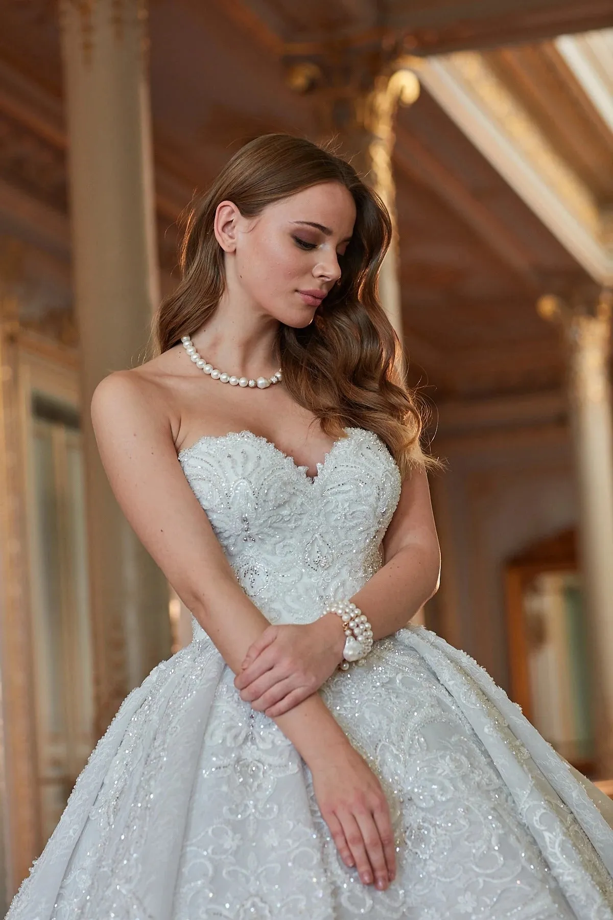 White Embellished Princess Bridal Gown for Wedding