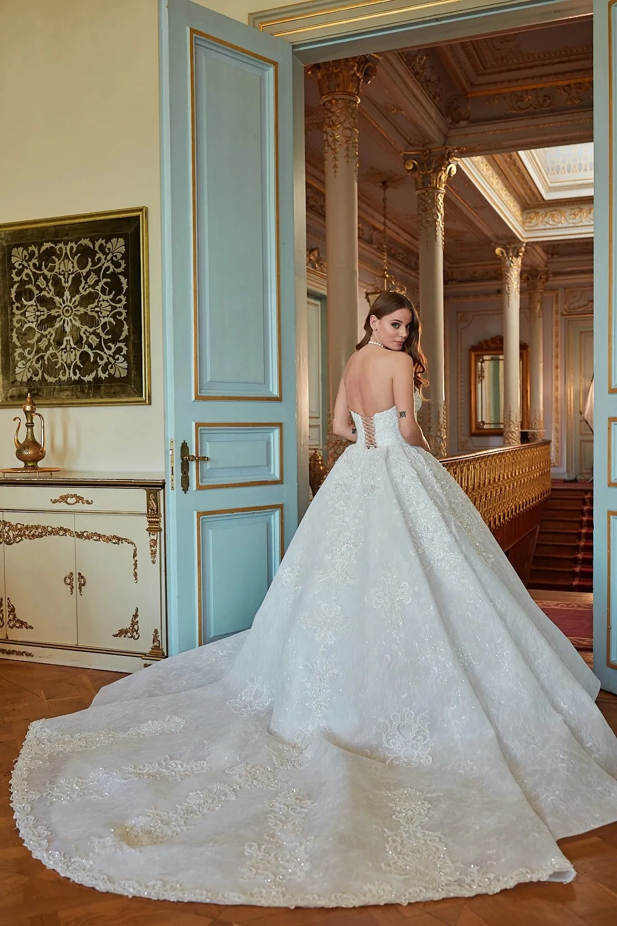 White Embellished Princess Bridal Gown for Wedding