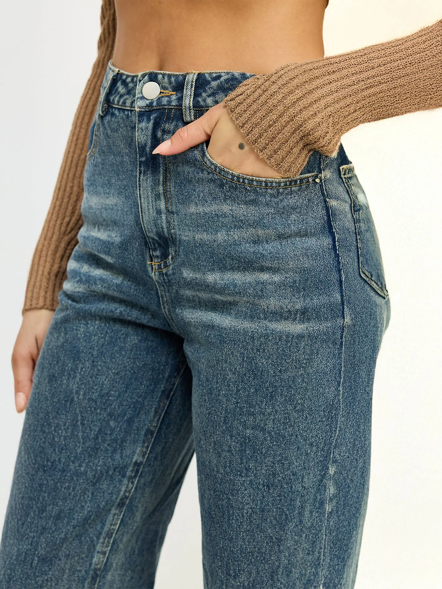 Wide Leg Foldover Cuff Denim Jeans
