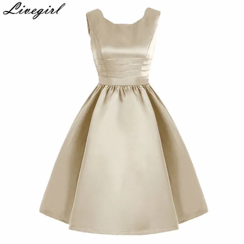Women Sleeveless Vintage Summer Dress 50s 60s Retro Vintage Rockabilly Audrey Hepburn Big Hem Feminino Vestidos