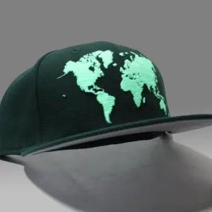 World Wide New Era Fitted Hat (Glow in the Dark Logo Green Gray Under Brim)
