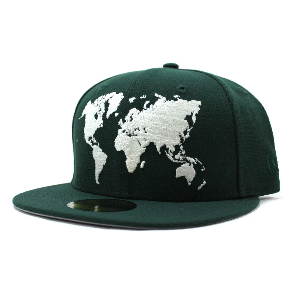 World Wide New Era Fitted Hat (Glow in the Dark Logo Green Gray Under Brim)