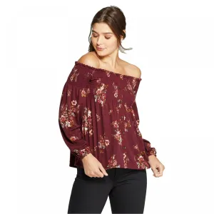 Xhilaration Women's Floral Print Long Sleeve Off Shoulder Knit Top