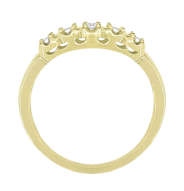 Yellow Gold 1950's Retro Modern Filigree 5 Diamond Wedding Band