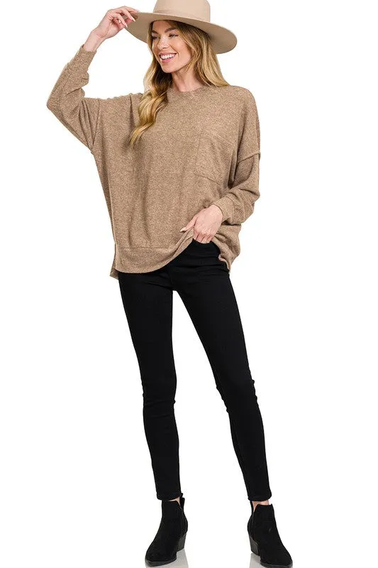 ZENANA Brushed Melange Drop Shoulder Oversized Sweater