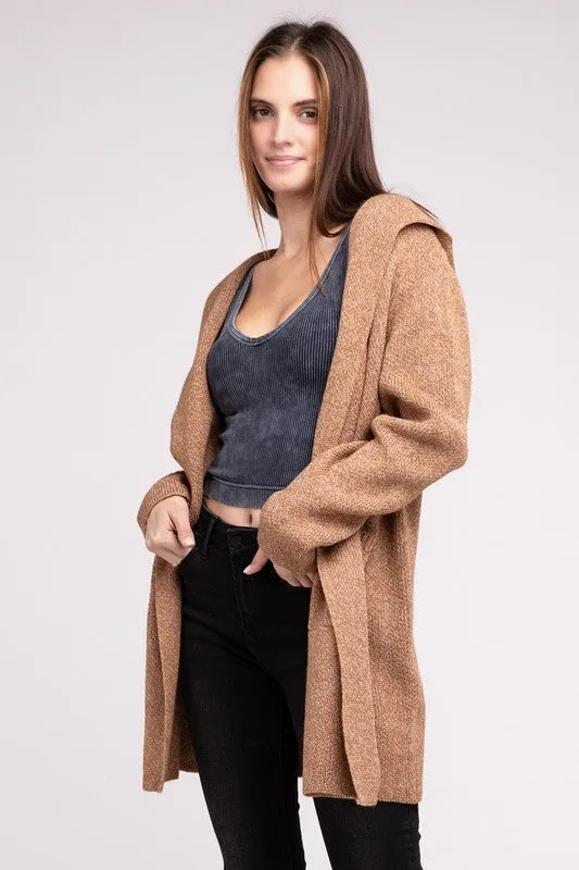 ZENANA Hooded Open Front Sweater Cardigan