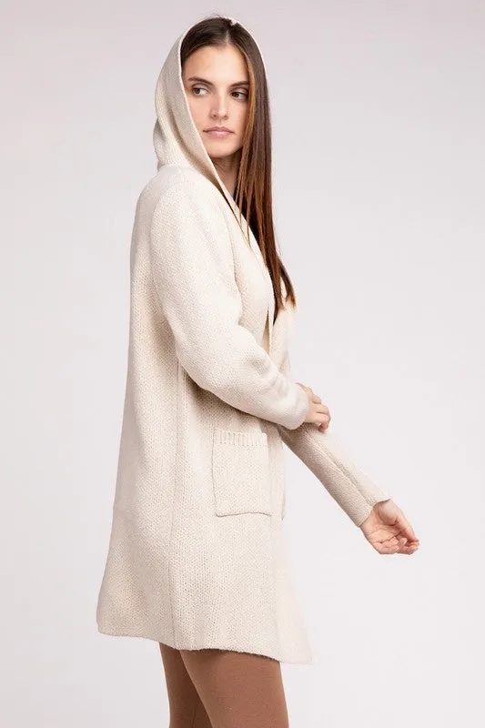 ZENANA Hooded Open Front Sweater Cardigan