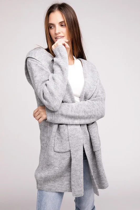 ZENANA Hooded Open Front Sweater Cardigan